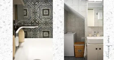 a bathroom with a sink and a tub and a toilet at Casa terrazzo in Paradeísion