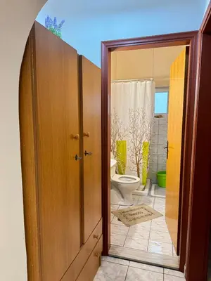 an open door to a bathroom with a toilet at George's & Amalia's appartments 2 in Afantou