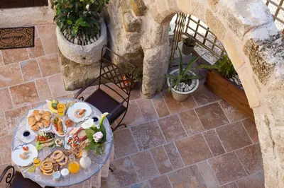 an overhead view of a table with food on it at Porolithos Boutique Hotel in Rhodes Town