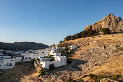 a view of a village on a hill at Lindos Serenity Suites in Líndos
