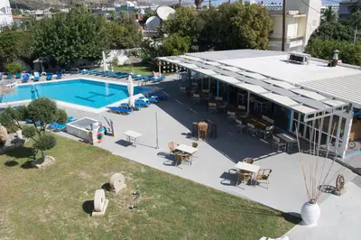 an overhead view of a swimming pool and a building at Lisabeth Apartments in Faliraki