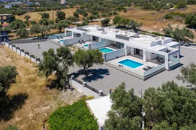an aerial view of a house with a swimming pool at Armonia Suites in Gennadi