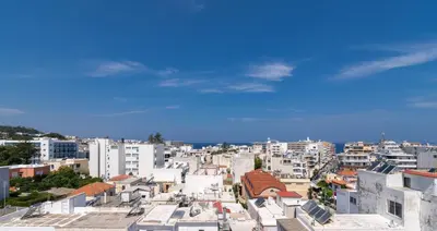 an aerial view of a city with buildings at Studio Amarantios in Rhodes Town