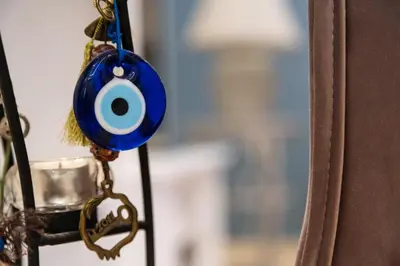 a blue and white object hanging from a window at La Casa di Efi in Rhodes Town