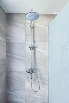 a shower in a bathroom with a glass wall at Luxury Rhodes Villa Anissa Villa Sea View Private Swimming Pool in Rhodes Town