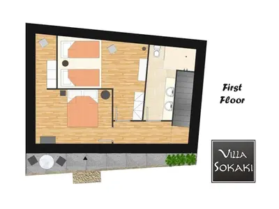 a floor plan of a tiny house at Deluxe Rhodes Villa Villa Sokaki Well Furnished 2 Bedrooms in Líndos