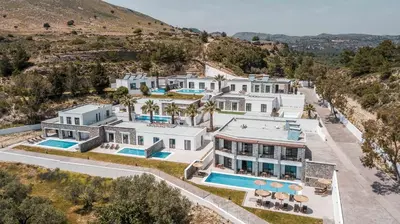 an aerial view of a mansion at Terra Pietra Luxury Villas & Suites in Lardos