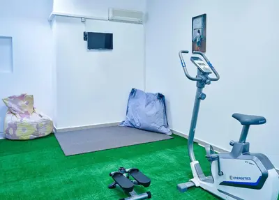 a room with a green carpet and a treadmill at Villa Tamara in vlicha