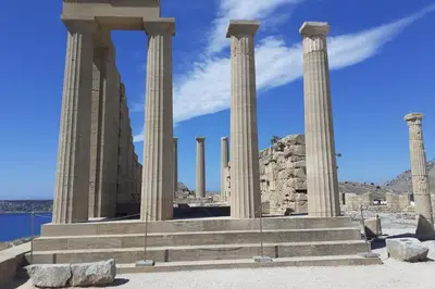an image of the columns of the temple at Villa Irene Lindos, Lindos 10 mins, Beach 4 mins, Amazing Views 0 mins in Kalathos