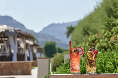 two cocktails sitting on top of a table at Atlantica Aegean Park in Kolimbia