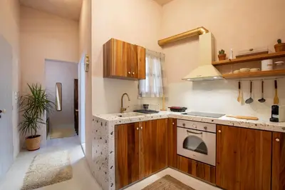 a kitchen with a sink and a stove at Casa Emiliana in Rhodes Town