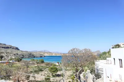 a view of a lake from a building at Heliophilia Lindos in Líndos