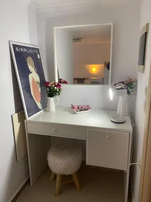 a white desk with a mirror and a stool at Casa Fiore, Rhodes in Rhodes Town