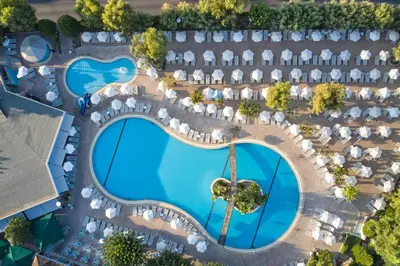 an aerial view of a pool at a resort at Atlantica Princess Hotel in Ixia