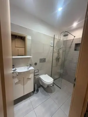 a bathroom with a toilet and a sink and a shower at Occasus Room Comfort in Halki
