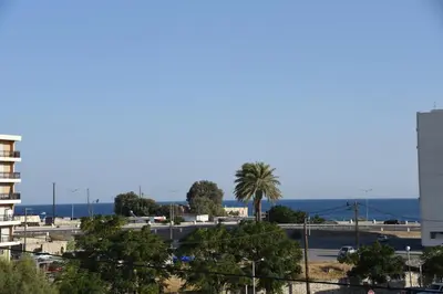 a view of a city with a palm tree at Marine Congo Hotel in Rhodes Town