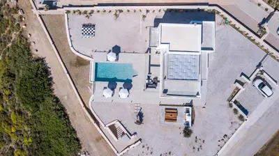 an overhead view of a house with a pool at Your House In Rhodes in Afantou