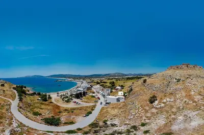 a view of a mountain with a road on it at Aethrèa Apartments in Haraki