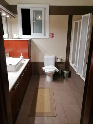a bathroom with a toilet and a sink at MARIALENAS HOUSE in Archangelos