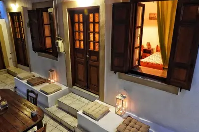 an overhead view of a room with stairs and a mirror at Traditional Villa Efterpi in Halki