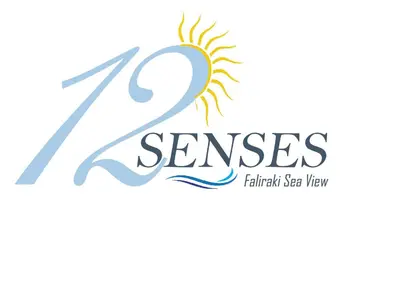 a logo for a seafood restaurant with the number senses at 12 senses faliraki sea view in Faliraki