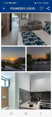 a collage of photos of a kitchen and a living room at POUNEDES LUXURY SUITES in Pefki Rhodes