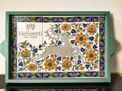a box with a picture of a deer and flowers at Heliareti Traditional House in Koskinou