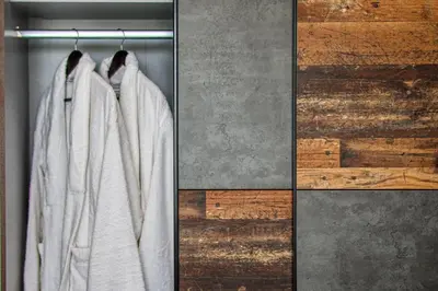 three images of white towels hanging on a rack at Terra Secreta Luxury Villas in Lardos