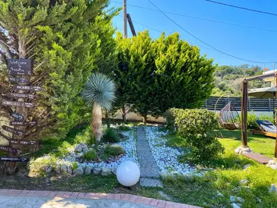 a garden with a gravel path and trees at Rosalia House in Rhodes Town