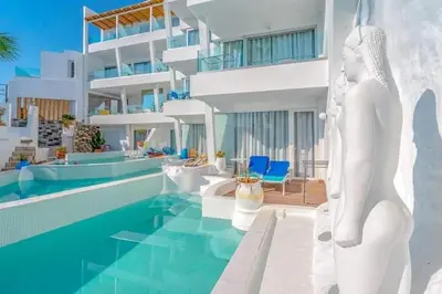 a rendering of a hotel with a swimming pool at Kouros Home & Suites in Faliraki