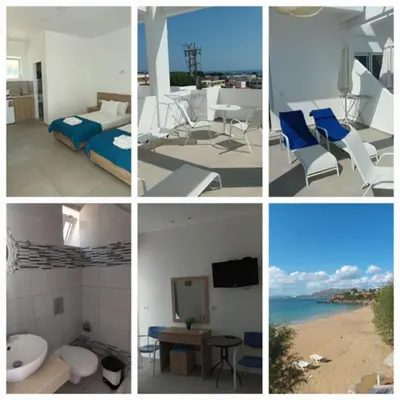 a collage of photos of a room with a beach at Pefki Irish Seaview in Pefki Rhodes