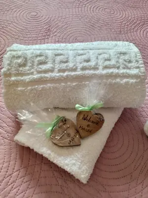 two cookies sitting on a piece of white towel at Marilen in Livadia