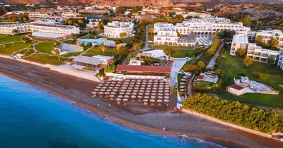 an aerial view of a resort on the beach at Blue Sea Island in Kolimbia