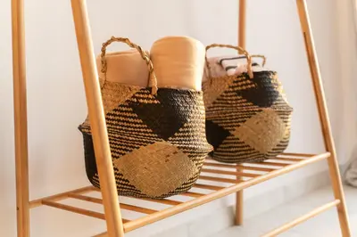 two bags sitting on a shelf at Marvinas seaside apartments, GAIA apartment & HYDOR jacuzzi apartment in Kremasti