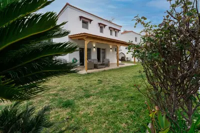 a view of the house from the yard at Villa Christalia in Kolimbia