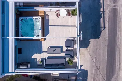 an overhead view of a house with a swimming pool at GM Apartments-Rhodes Luxury Living in Kalithies