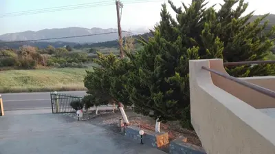 a pair of christmas trees on the side of a road at East View Appartment (Thanasis 1) in Kalavárda