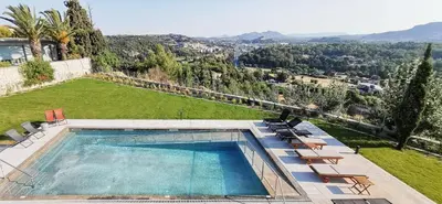 a swimming pool on top of a house at Maison A Rhodes with 66m2 heated pool on a 4800m2 plot in Koskinou