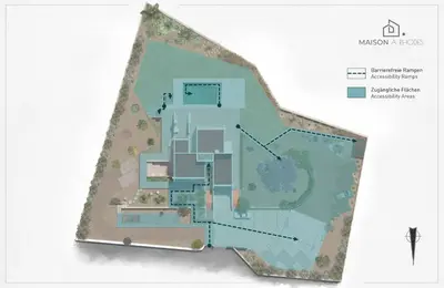 a floor plan of a house in a pyramid at Maison A Rhodes with 66m2 heated pool on a 4800m2 plot in Koskinou