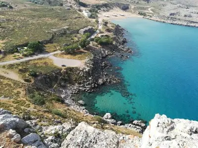 an aerial view of a body of water at Jaana & Akis Holiday Home 1&2, Haraki in Haraki