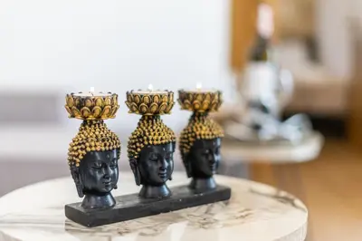 a group of three black heads sitting on a table at Medieval Poem in Rhodes Town
