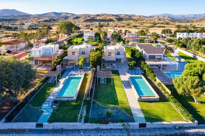 an aerial view of a villa with a swimming pool at Sea Homes Villas- Villa Alberto in Kiotari