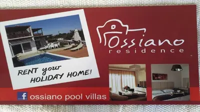 a brochure of a villa in a house at Ossiano Pool Villas,Heating Pool, 2 min drive to Haraki Beach & 10 min to Lindos in Haraki