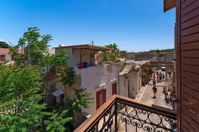 a view from the balcony of a building at Traditional 3 bedroom house in the Old Town in Rhodes Town