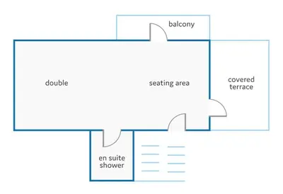 a schematic diagram of a kitchen with at Villa Eva Olivestone by Villa Plus in Yennadhion