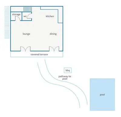 a schematic diagram of the experimental facility at Villa Aqua Blu by Villa Plus in Líndos
