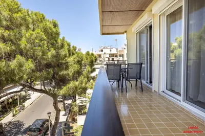 a balcony with a view of a street at Rhodes Heart Apartments close to the old town in Rhodes Town