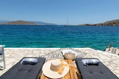 a view of the ocean from the deck of a boat at Villa Leleka in Halki