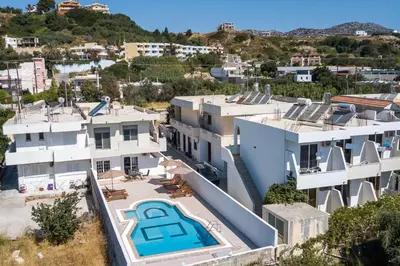 an aerial view of a house with a swimming pool at Anastasia Private Pool Apartment in Afantou