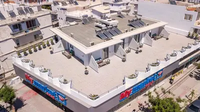 an overhead view of a building with a roof at Oleana City Center in Rhodes Town